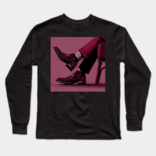 Man sitting with boots in dark pink fashion, power and confidence Long Sleeve T-Shirt